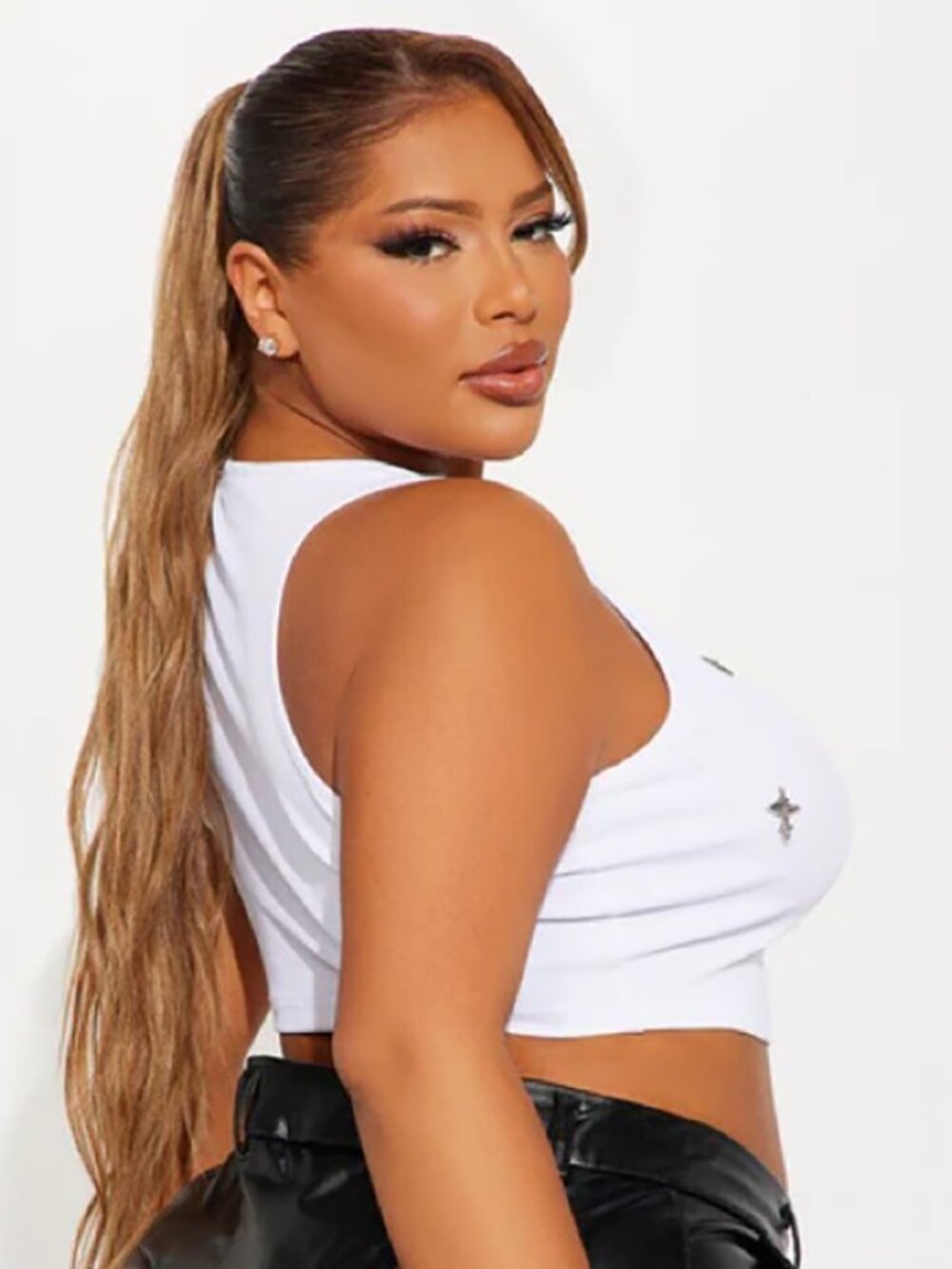 Fashion Nova Cross Charm Tank Top - White Ribbed Shirt with Silver Charms - Picture 4 of 6